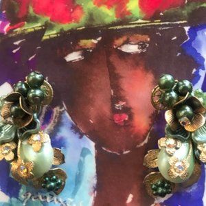 Vintage Beaujewels Green Clip-on Earrings